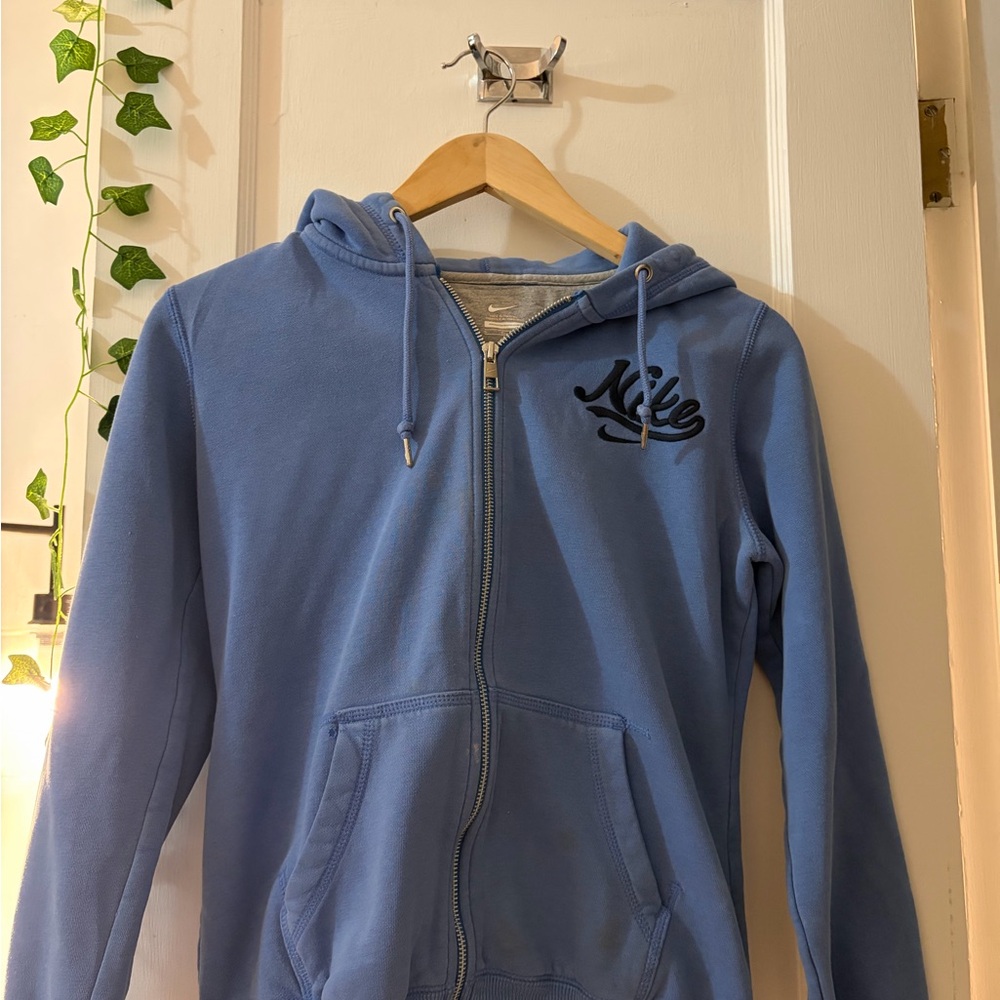 Vintage Nike Light Blue Zip Up Hoodie  with Logo